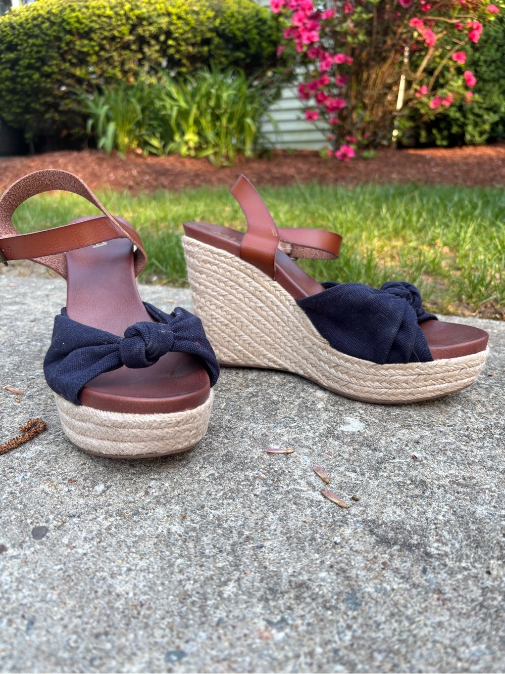 Wedge Espadrille Sandals with Navy Knot Strap